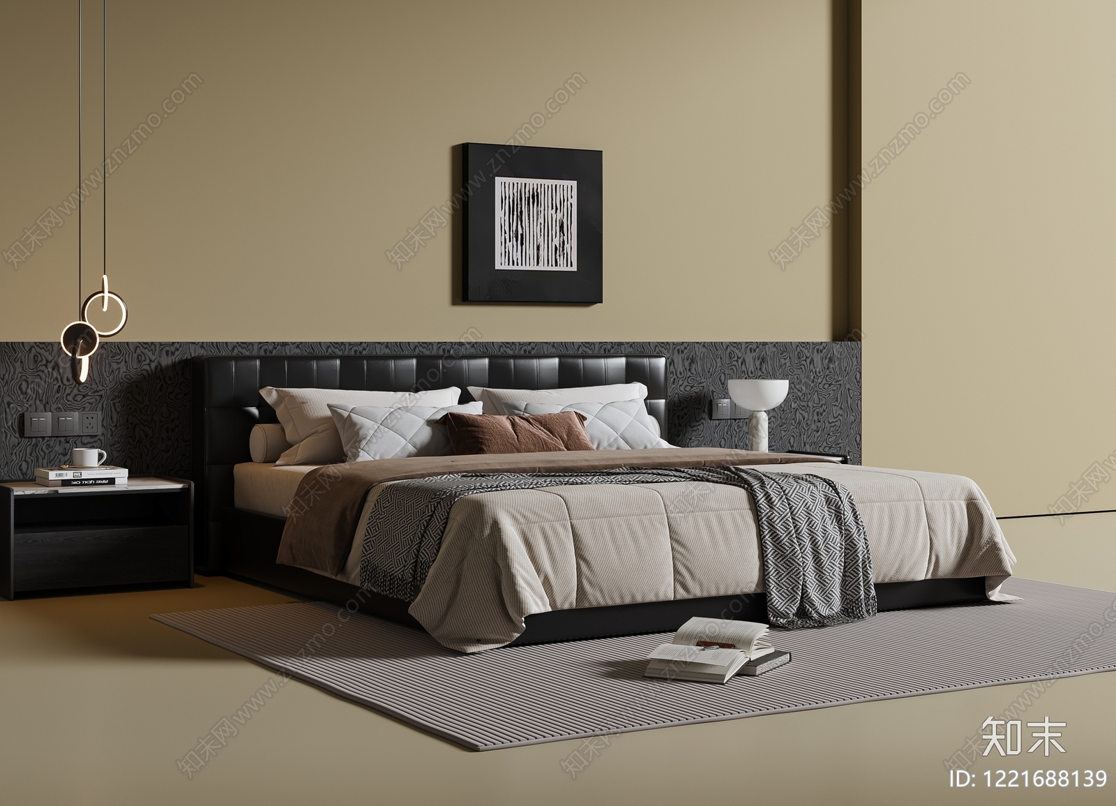 意式极简双人床3D模型下载【ID:1221688139】