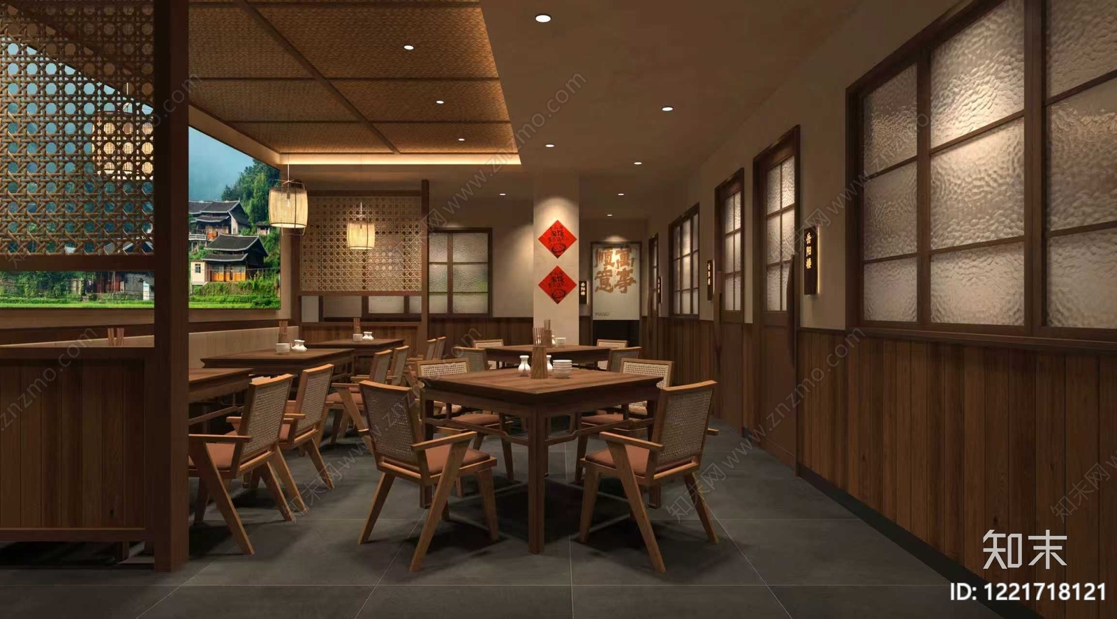 新中式中餐厅3D模型下载【ID:1221718121】