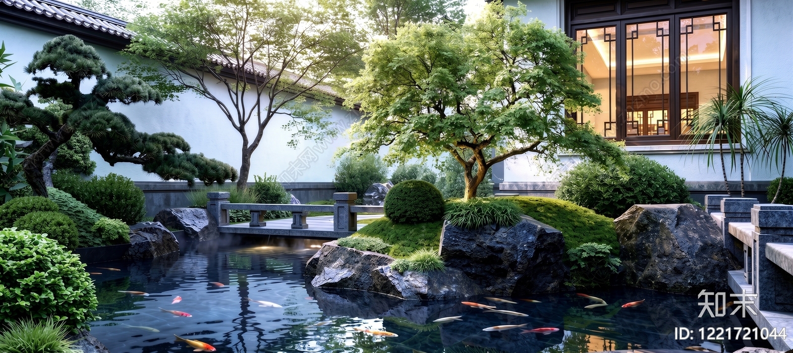 新中式景观别墅庭院SU模型下载【ID:1221721044】