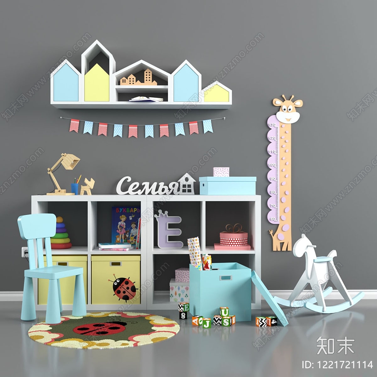 北欧通用儿童房3D模型渲染效果图