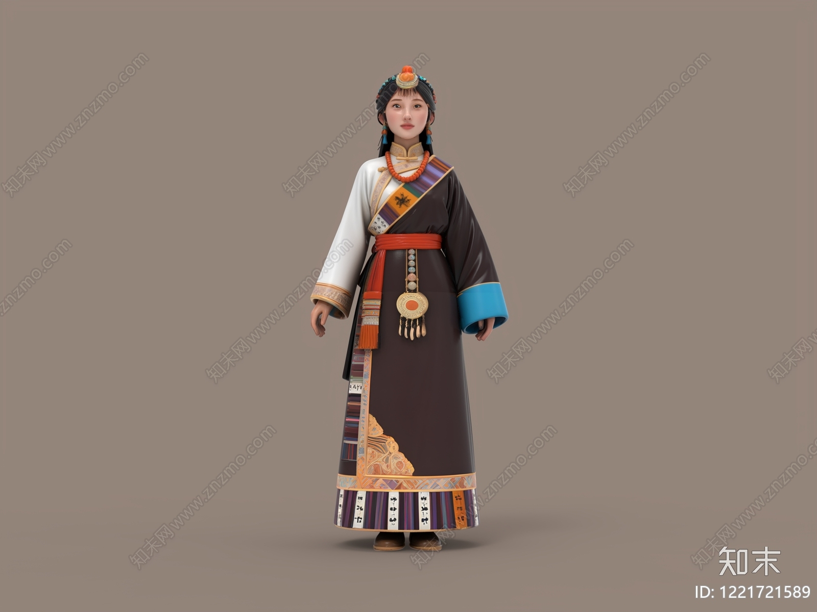 中式虚拟人物3D模型渲染效果图