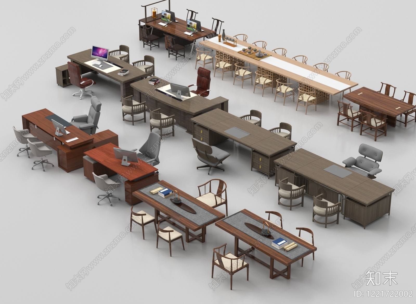新中式办公桌椅3D模型下载【ID:1221722002】