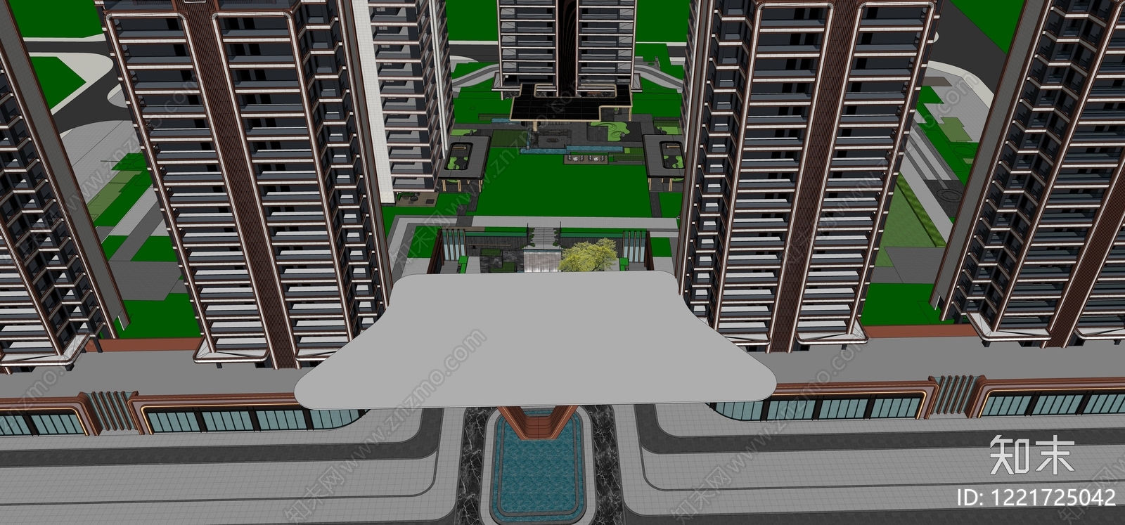 现代主义小区建筑SU模型下载【ID:1221725042】