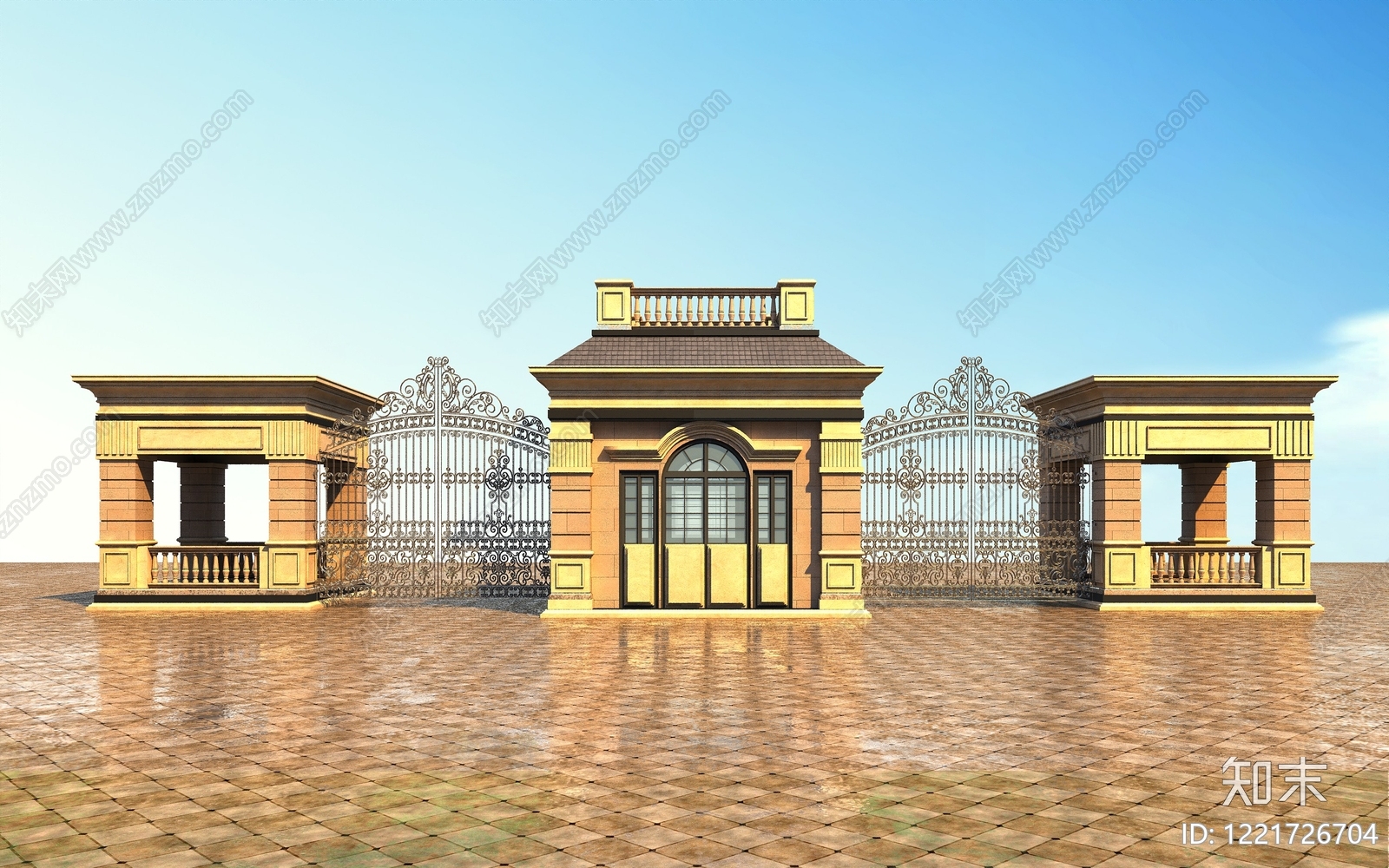 欧式大门3D模型渲染效果图