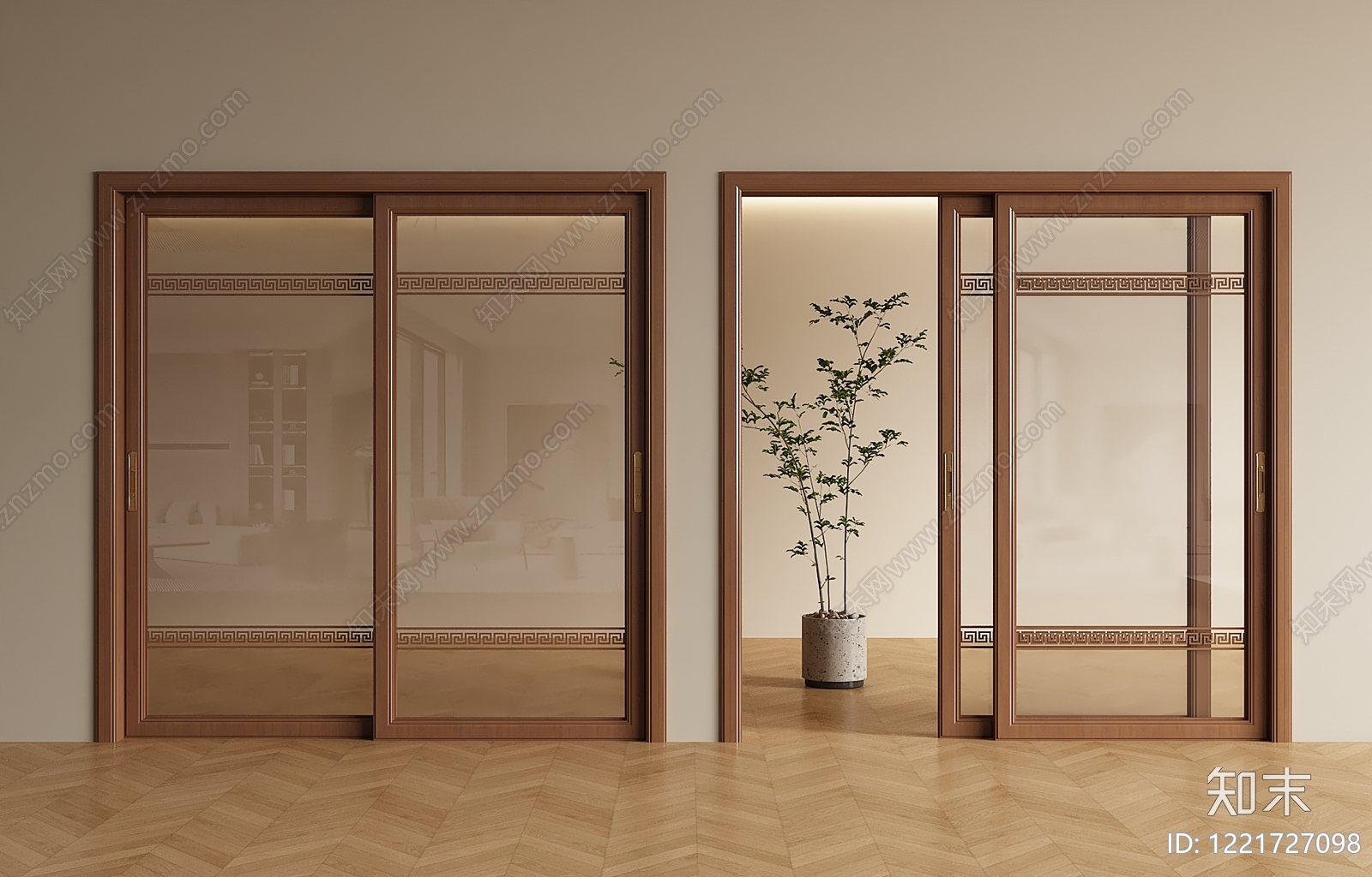 新中式推拉门SU模型下载【ID:1221727098】