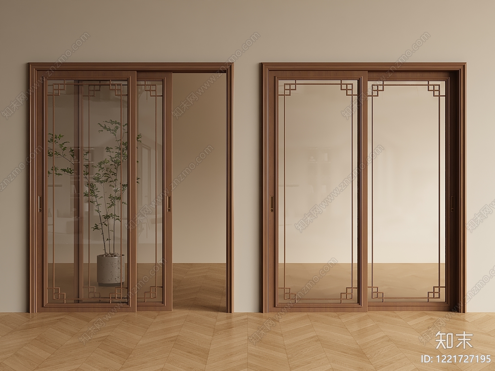 新中式推拉门SU模型下载【ID:1221727195】