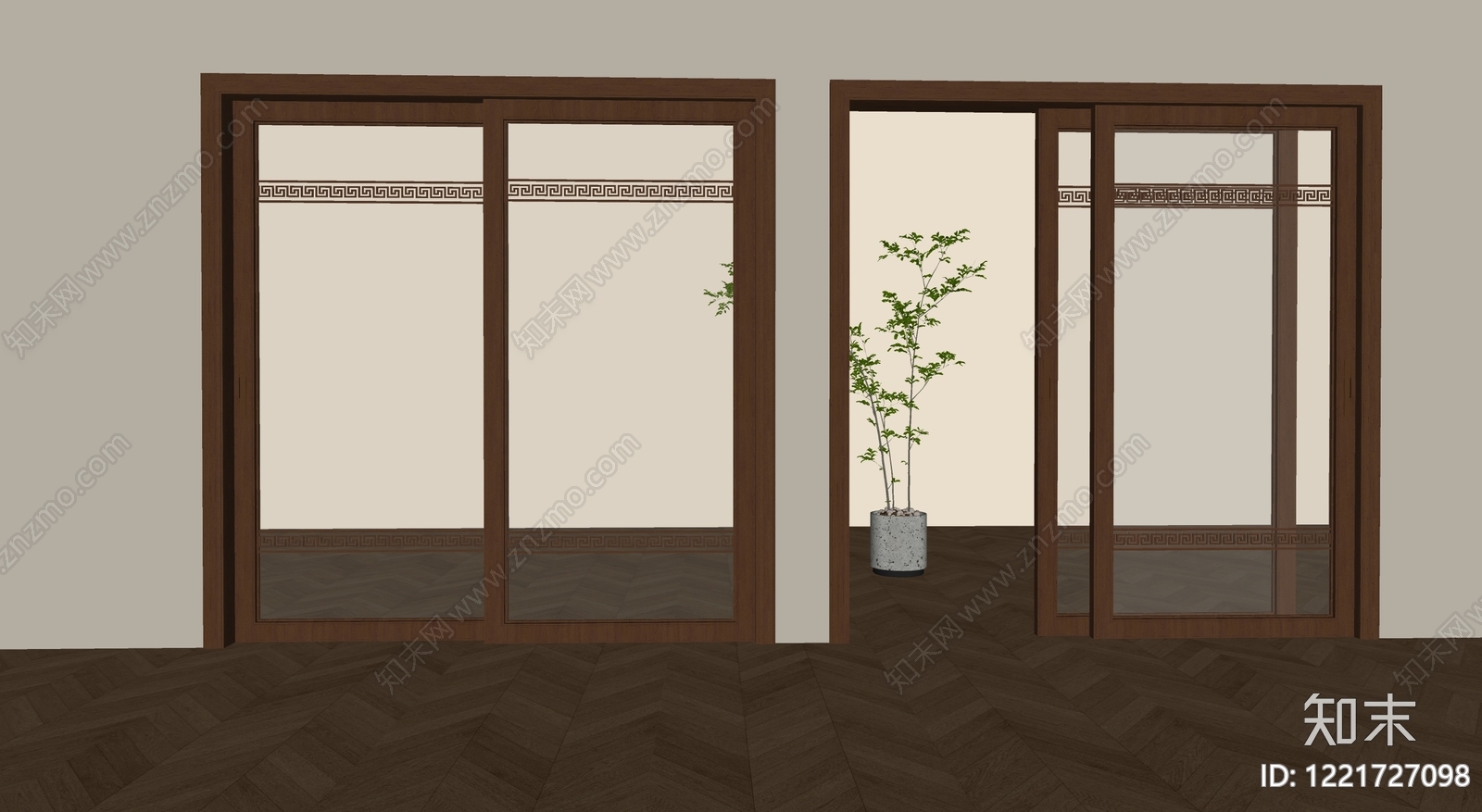 新中式推拉门SU模型下载【ID:1221727098】