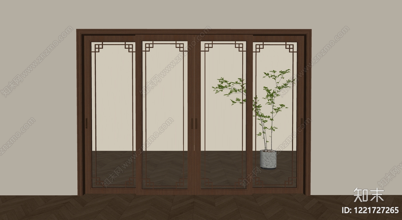 新中式推拉门SU模型下载【ID:1221727265】