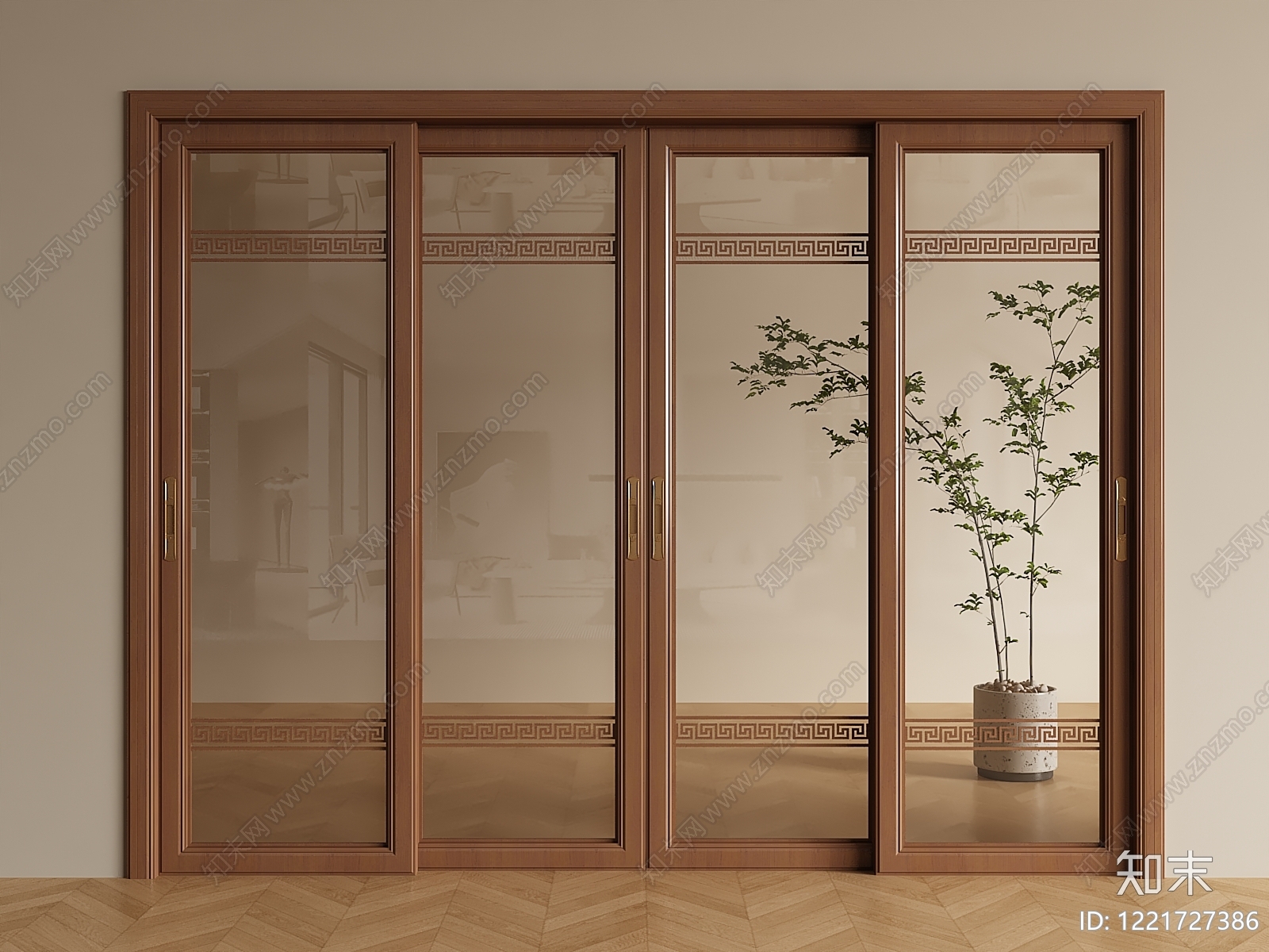 新中式推拉门SU模型下载【ID:1221727386】
