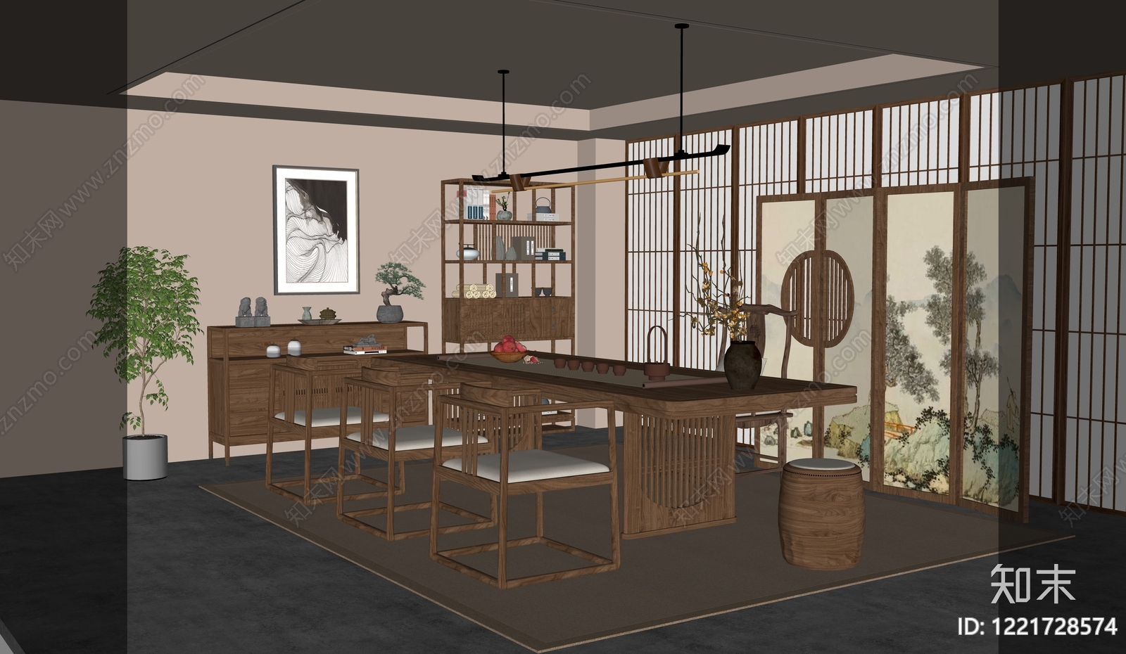 新中式茶室SU模型下载【ID:1221728574】