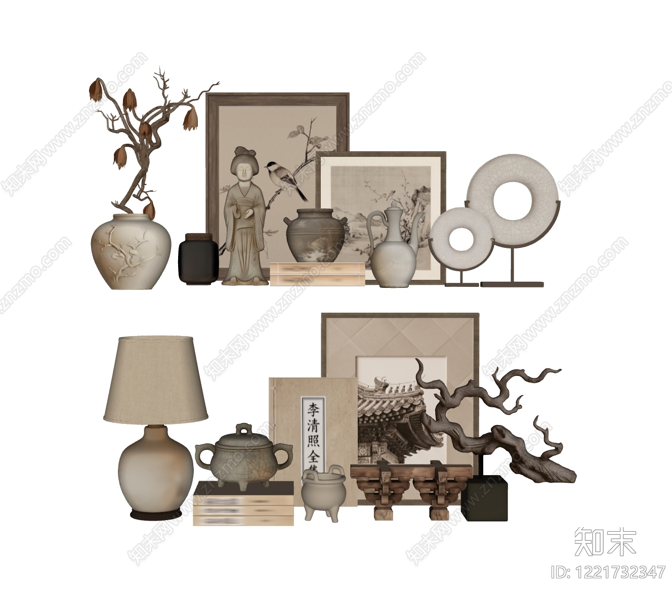 中式摆件组合SU模型下载【ID:1221732347】