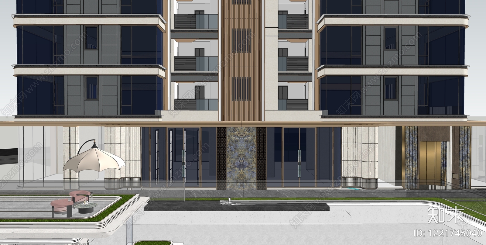 轻奢小区建筑SU模型下载【ID:1221745040】