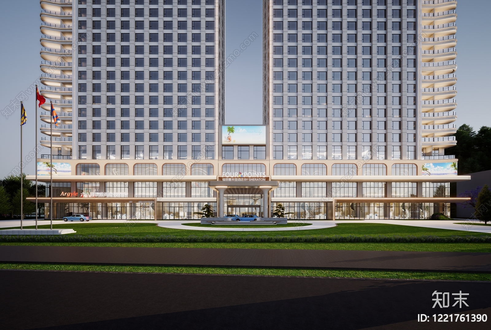 现代主义酒店建筑SU模型下载【ID:1221761390】