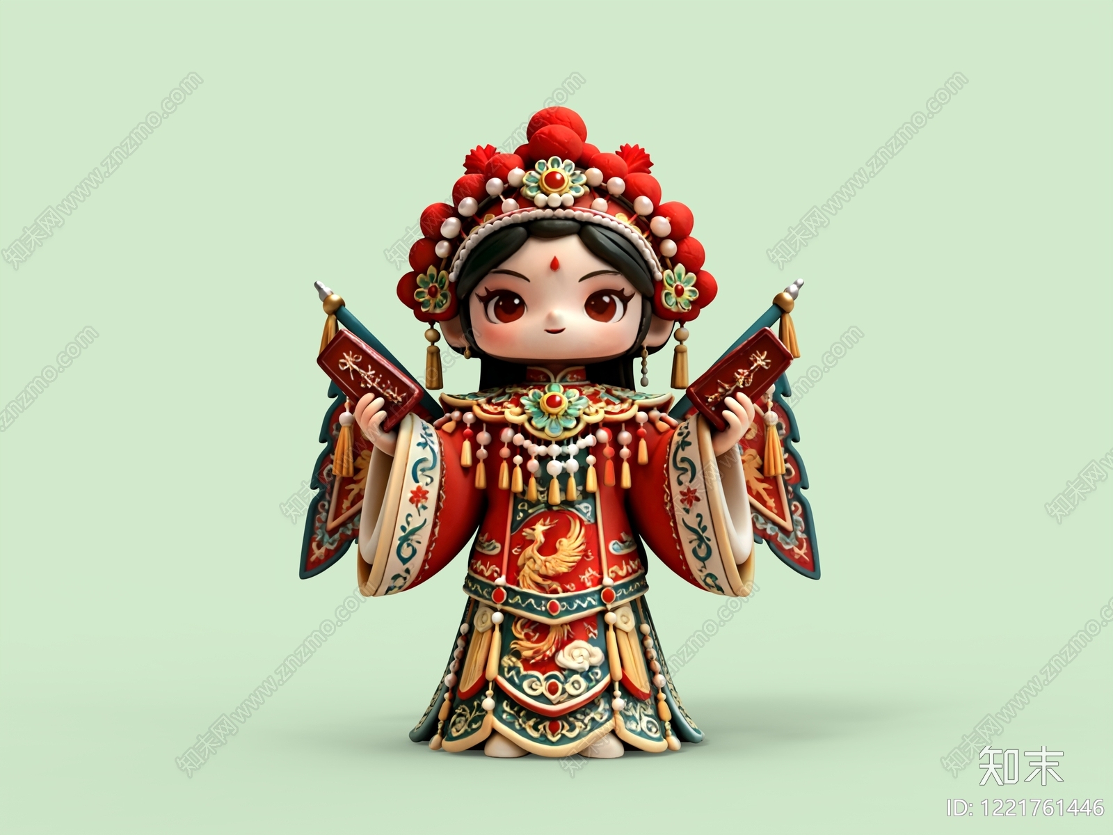 中式虚拟人物3D模型渲染效果图