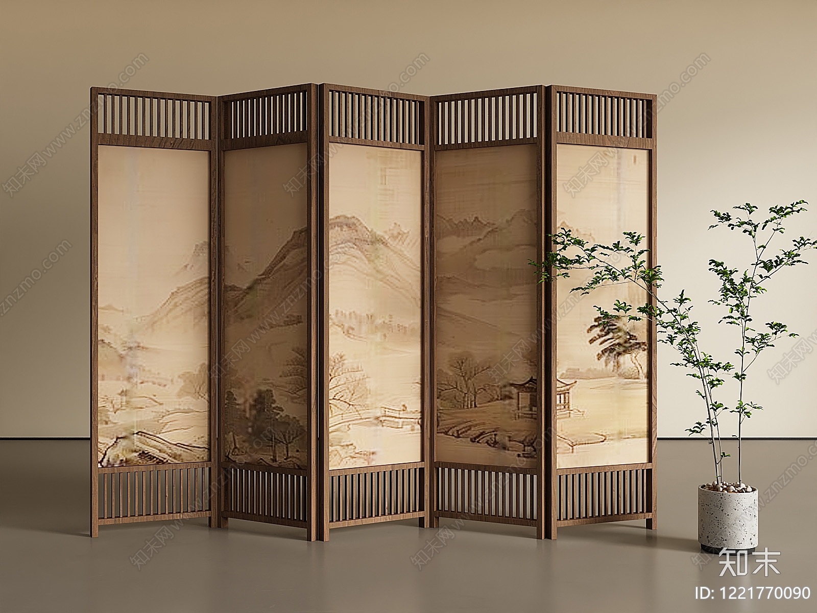 新中式屏风3D模型下载【ID:1221770090】