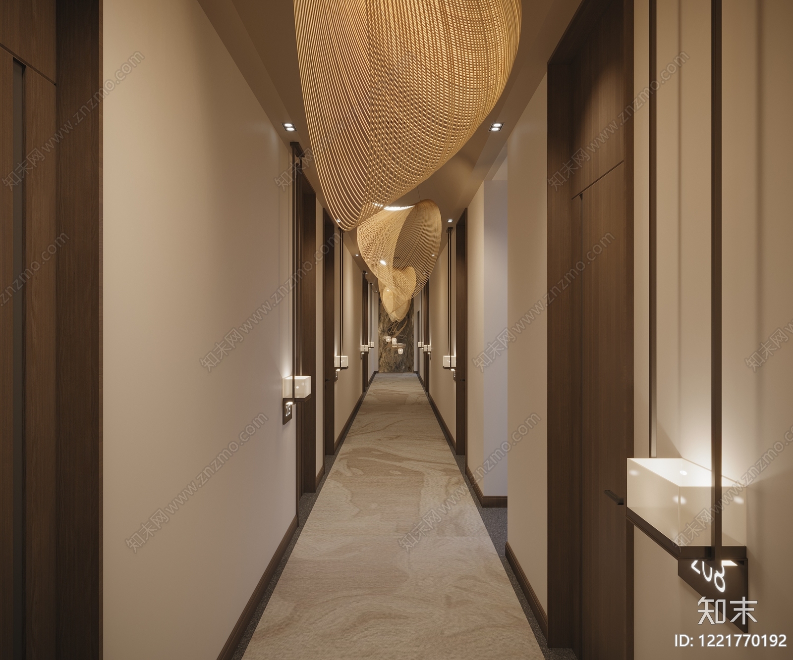 新中式酒店走廊3D模型下载【ID:1221770192】