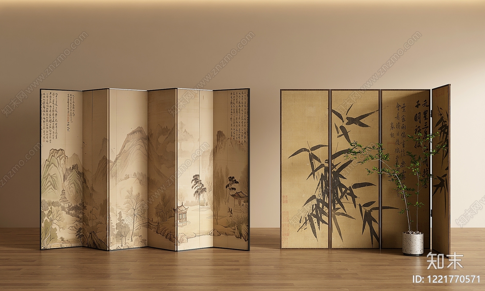 中式屏风3D模型下载【ID:1221770571】