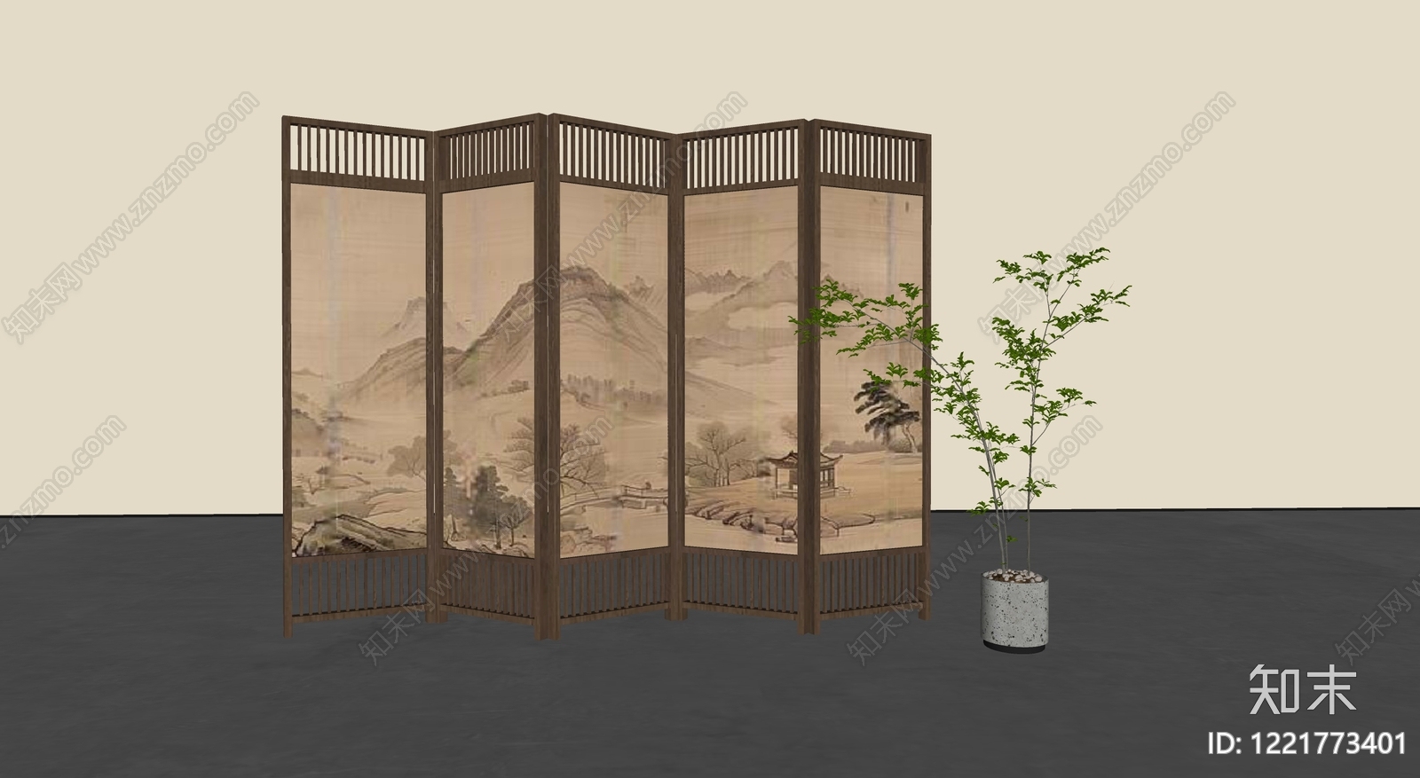 新中式屏风SU模型下载【ID:1221773401】