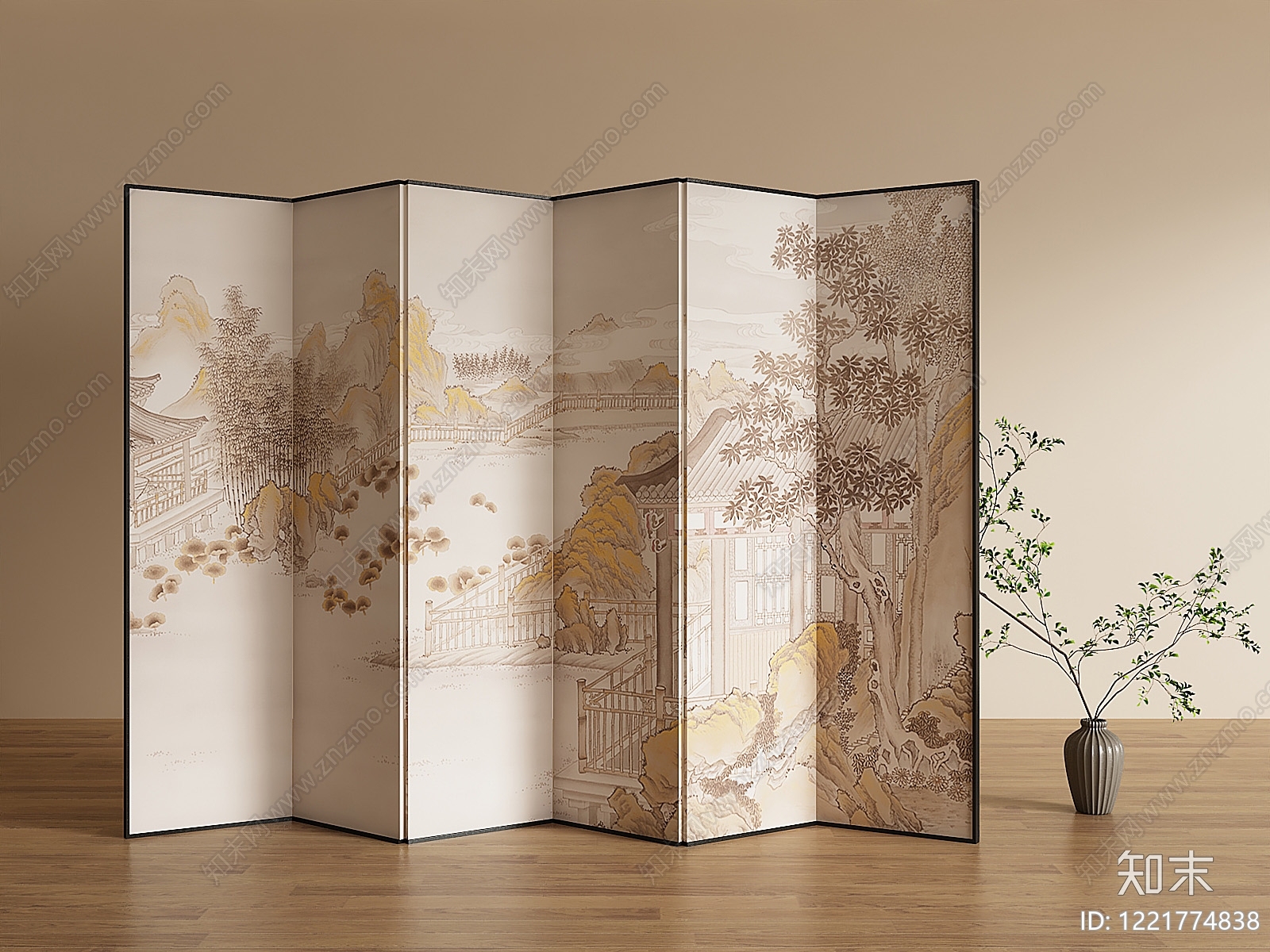 新中式屏风SU模型下载【ID:1221774838】