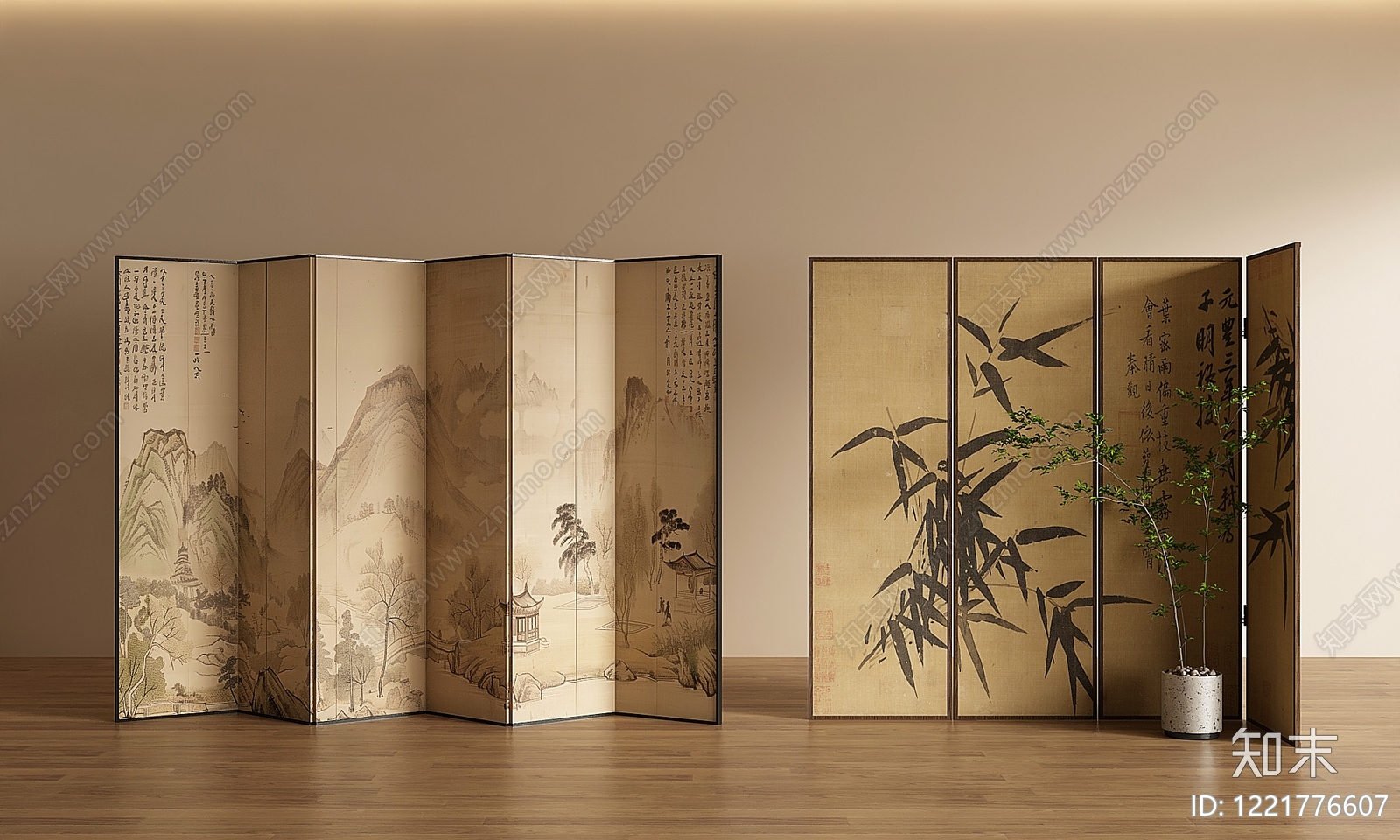 中式屏风SU模型下载【ID:1221776607】