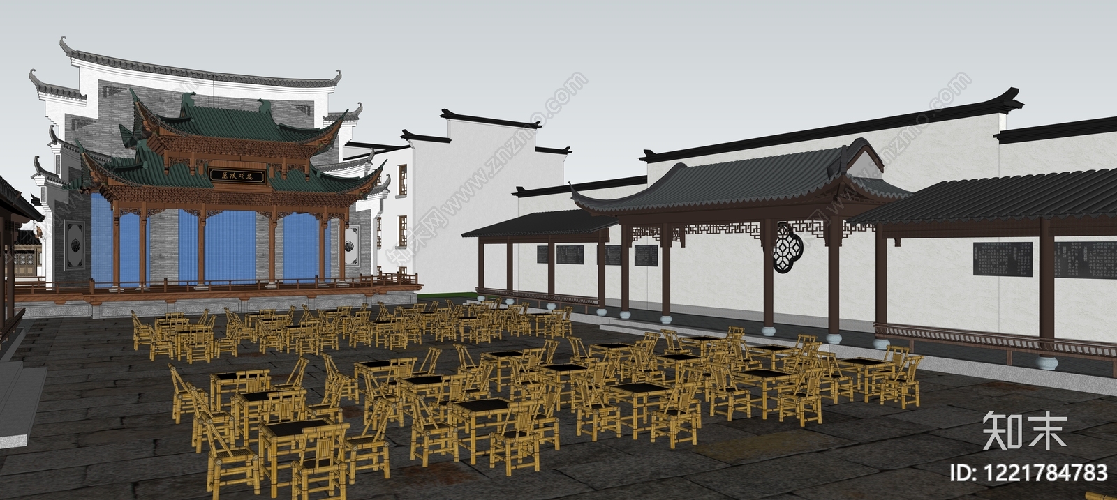 中式古建筑SU模型下载【ID:1221784783】