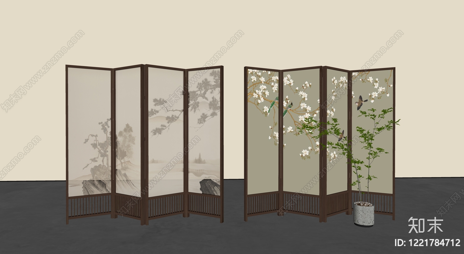 新中式屏风SU模型下载【ID:1221784712】