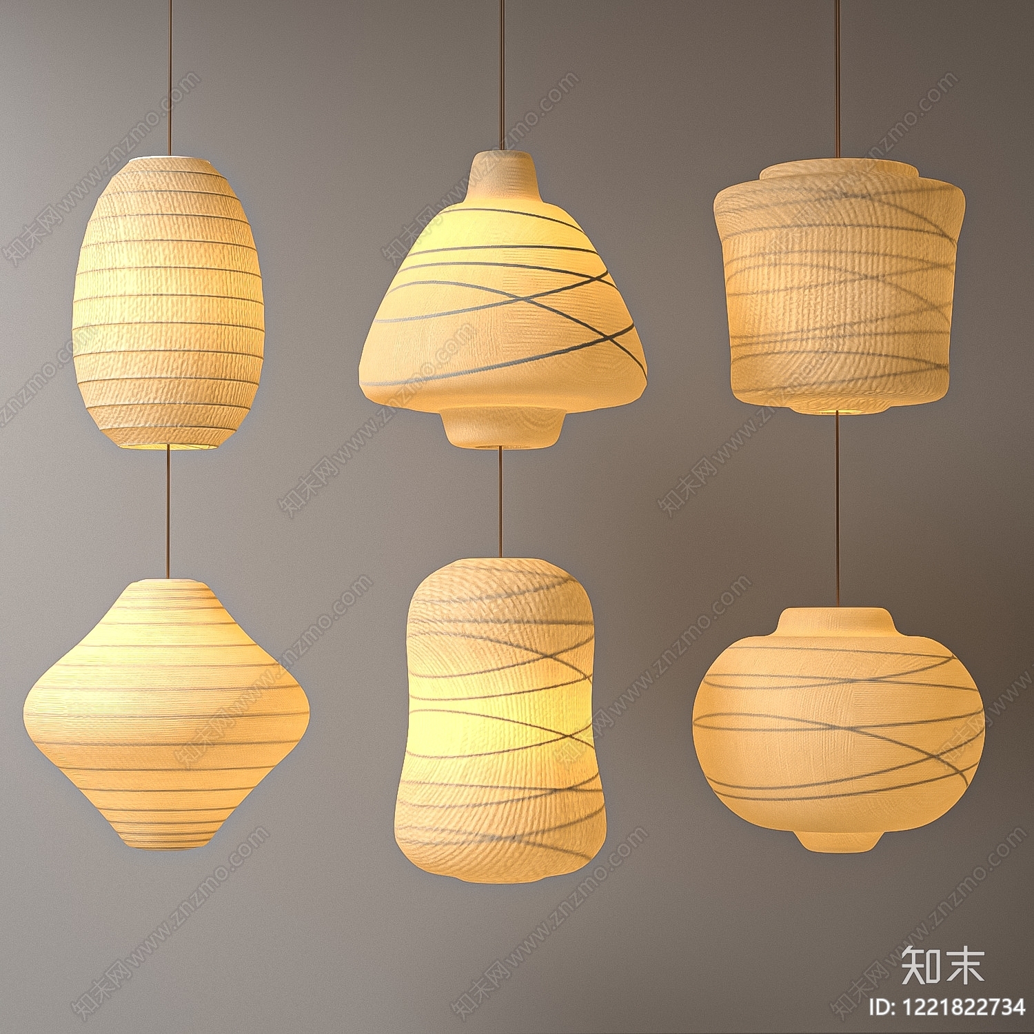 日式艺术吊灯3D模型渲染效果图