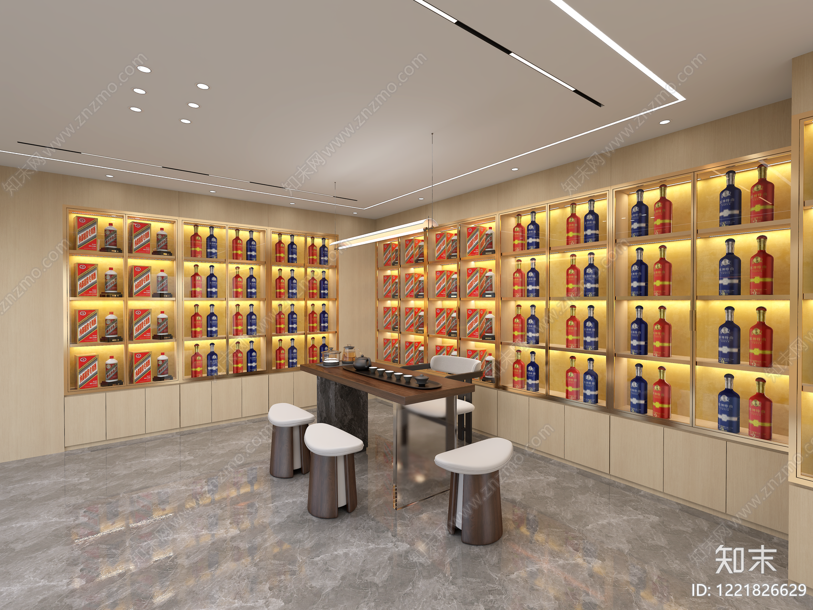 轻奢烟酒店3D模型渲染效果图