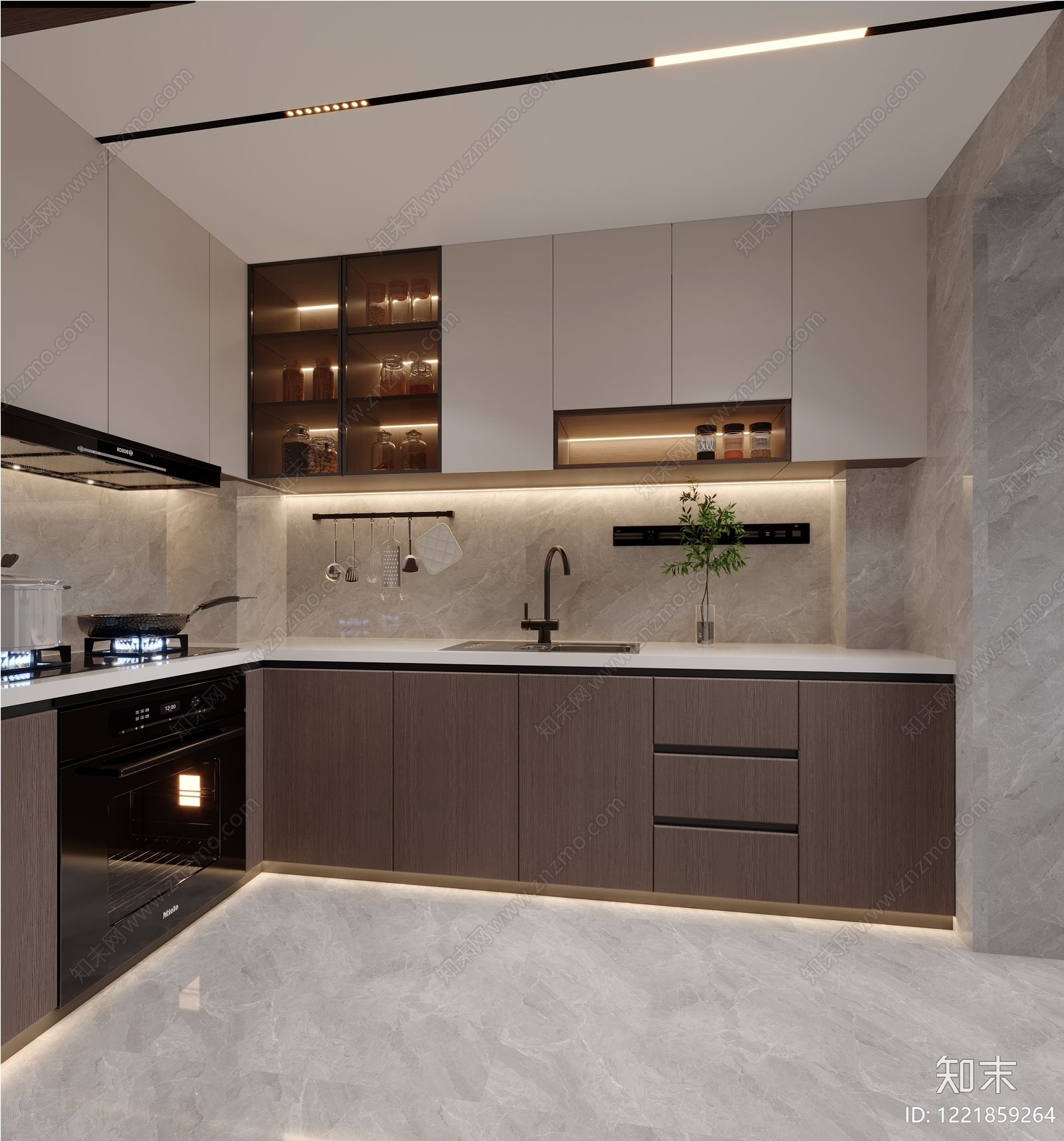 轻奢封闭式厨房3D模型下载【ID:1221859264】