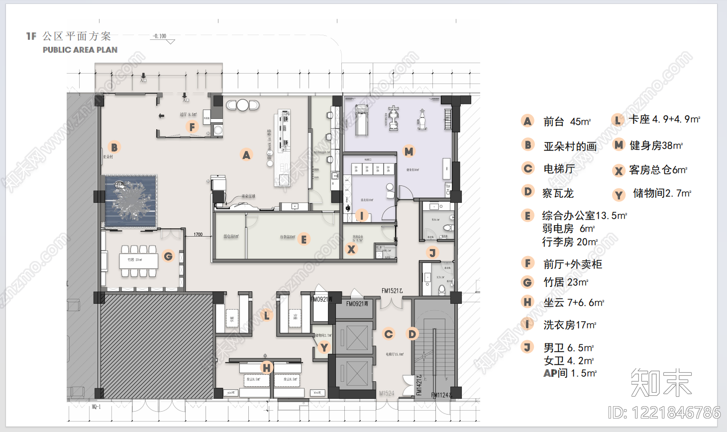 酒店公区cad施工图下载【ID:1221846786】