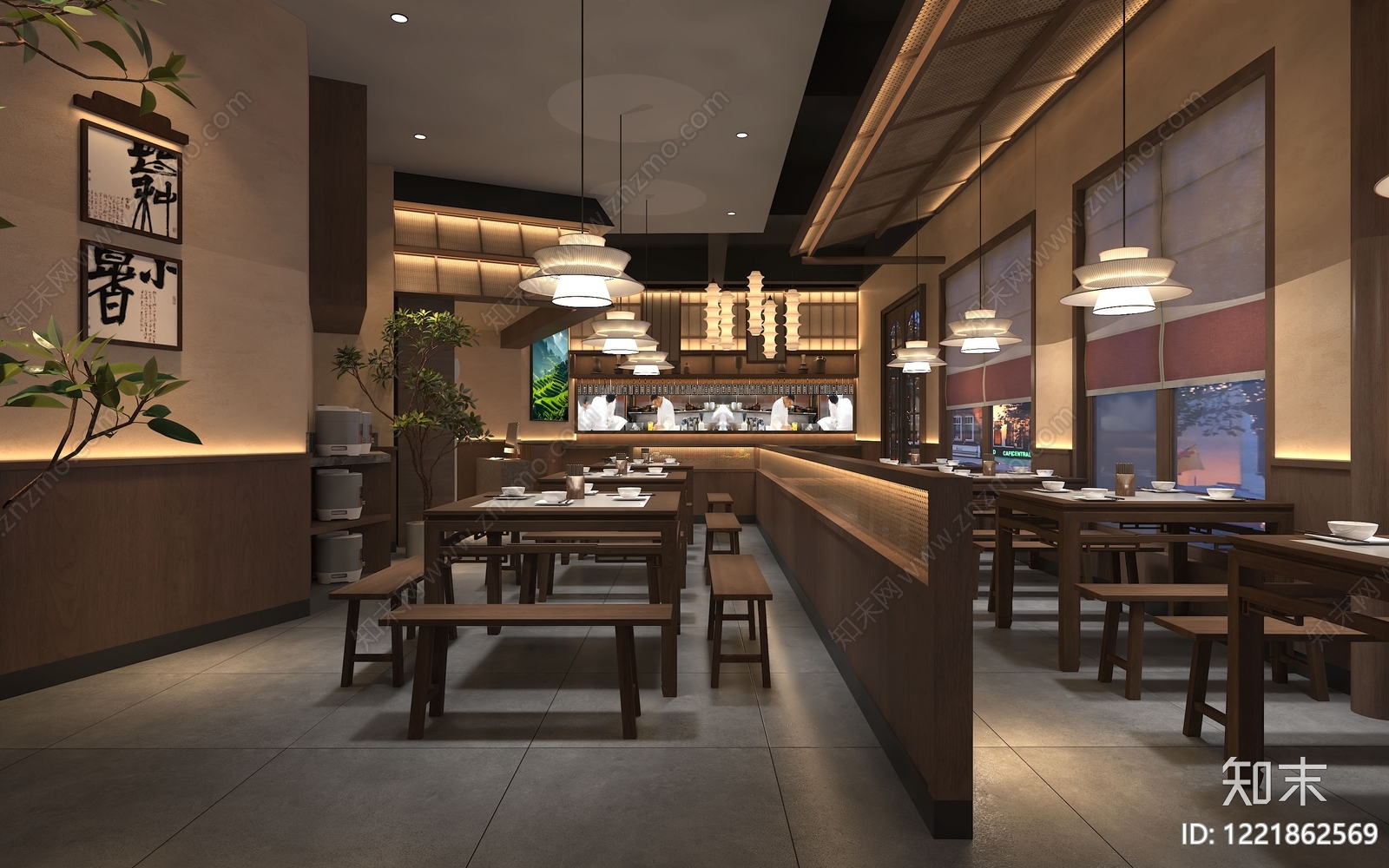新中式中餐厅3D模型下载【ID:1221862569】
