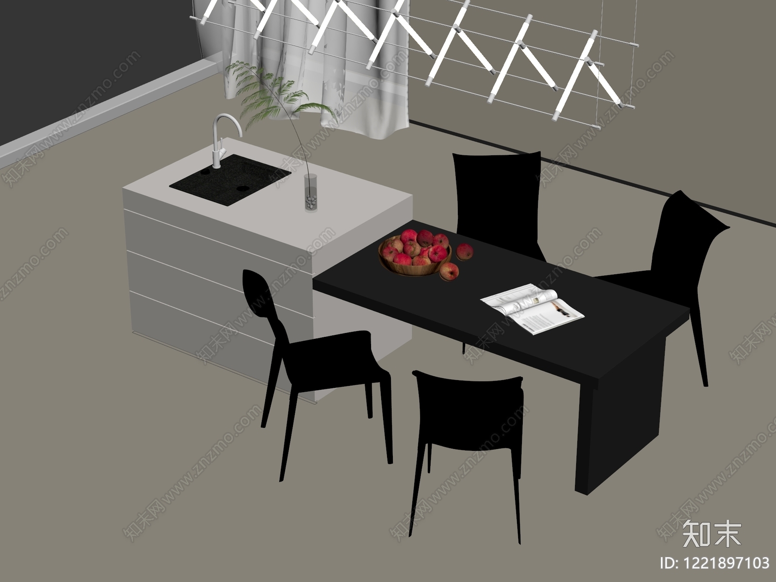 极简餐桌椅3D模型下载【ID:1221897103】