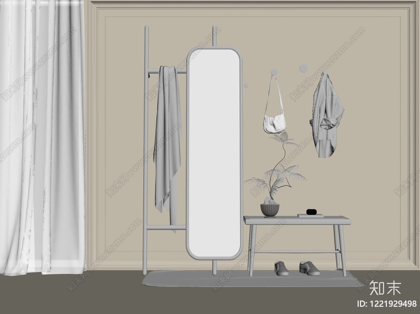 原木风玄关3D模型下载【ID:1221929498】