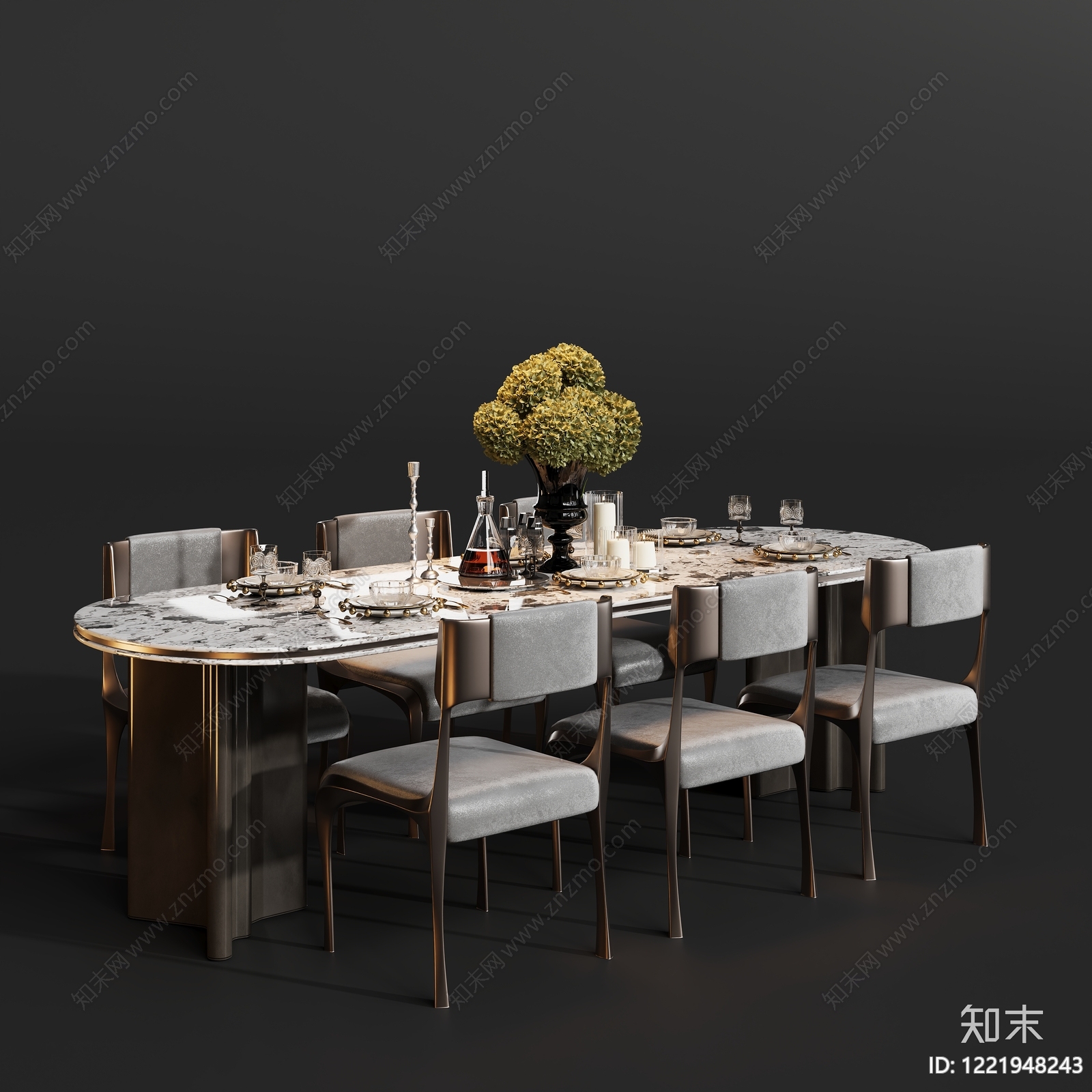 轻奢餐桌椅3D模型下载【ID:1221948243】