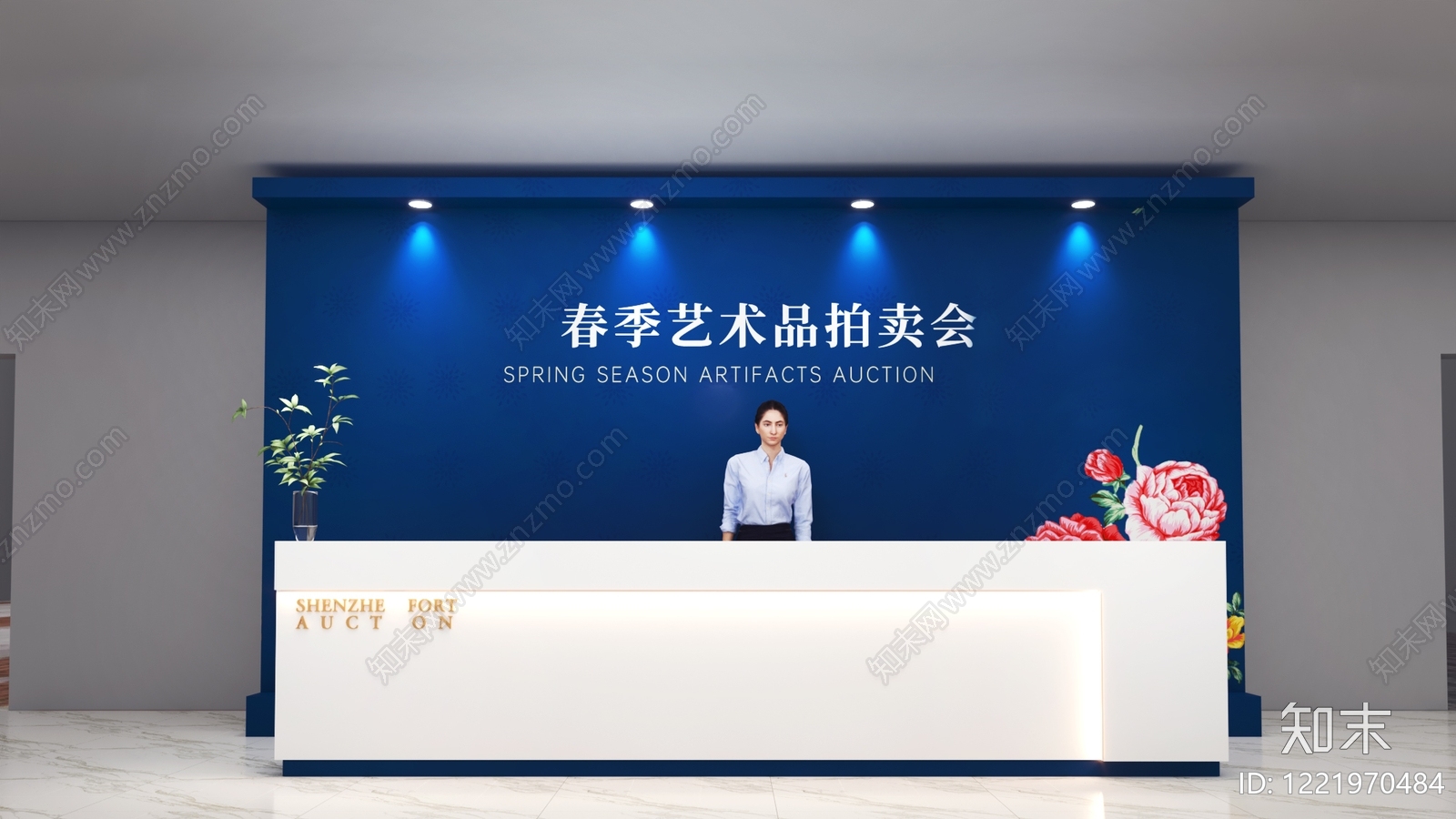 新中式艺术展厅3D模型渲染效果图