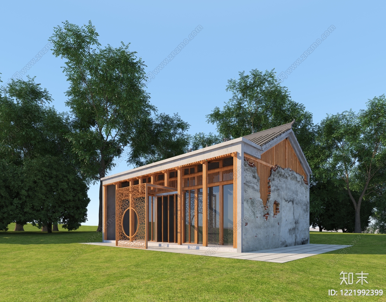 新中式艺术风格建筑3D模型下载【ID:1221992399】