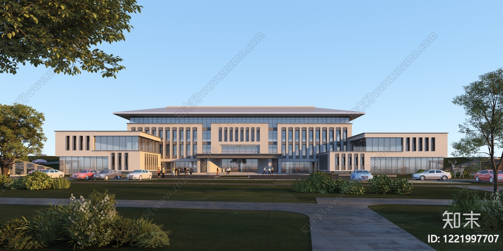 新中式产业园办公楼3D模型下载【ID:1221997707】
