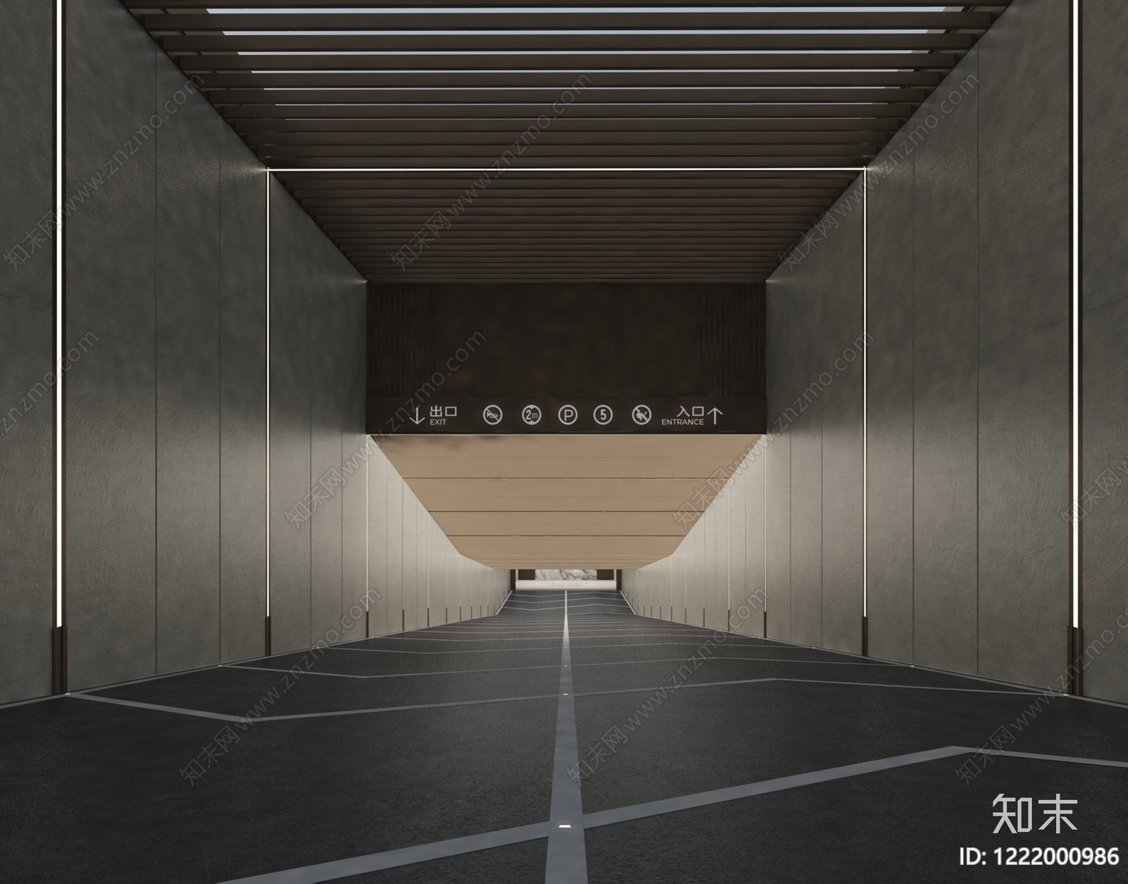 极简室内停车场3D模型渲染效果图