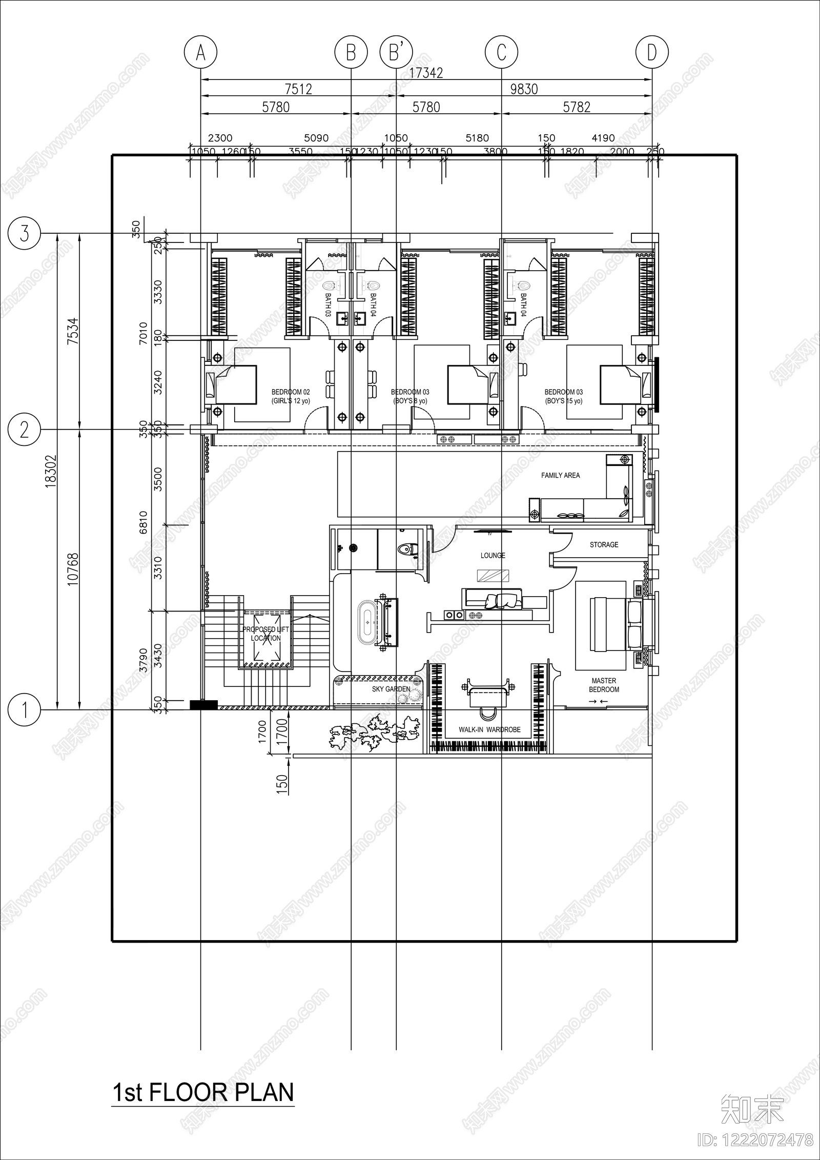 别墅建筑cad施工图下载【ID:1222072478】