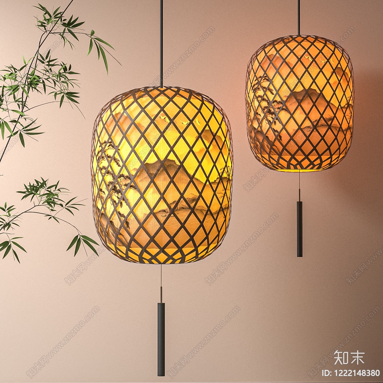 新中式灯笼3D模型渲染效果图