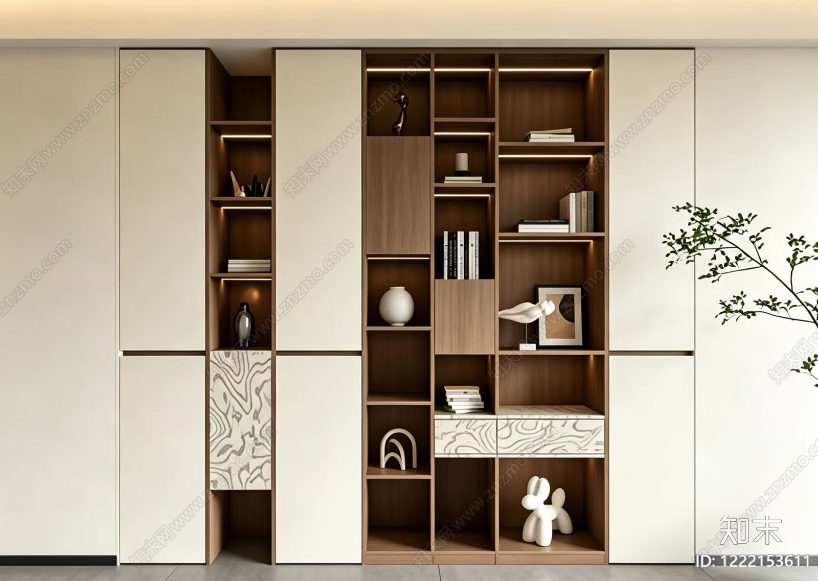 现代简约书柜3D模型下载【ID:1222153611】