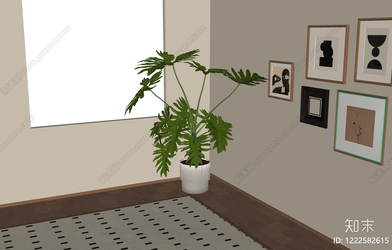奶油风盆栽SU模型下载【ID:1222582615】