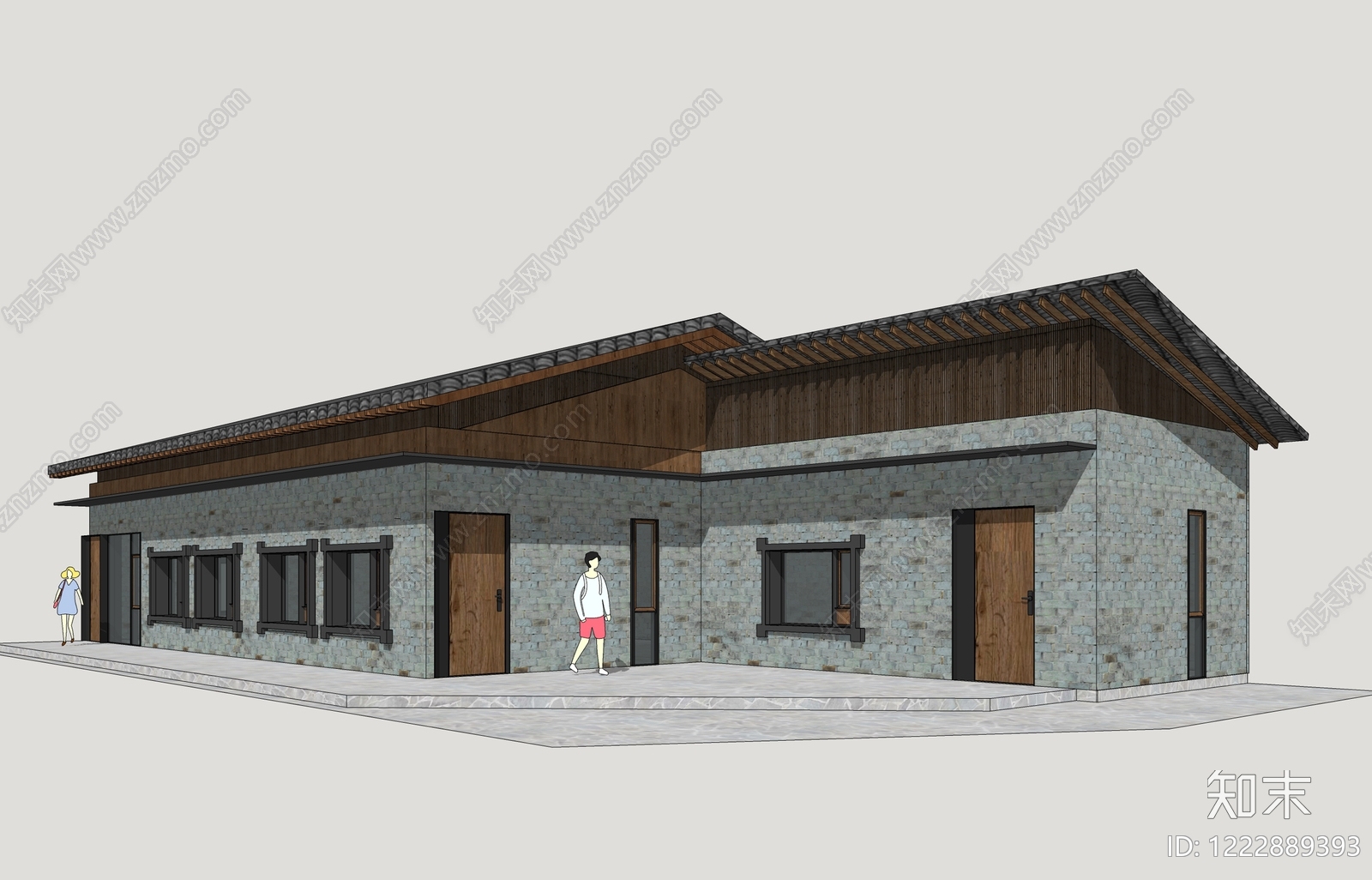中式民宿建筑SU模型下载【ID:1222889393】