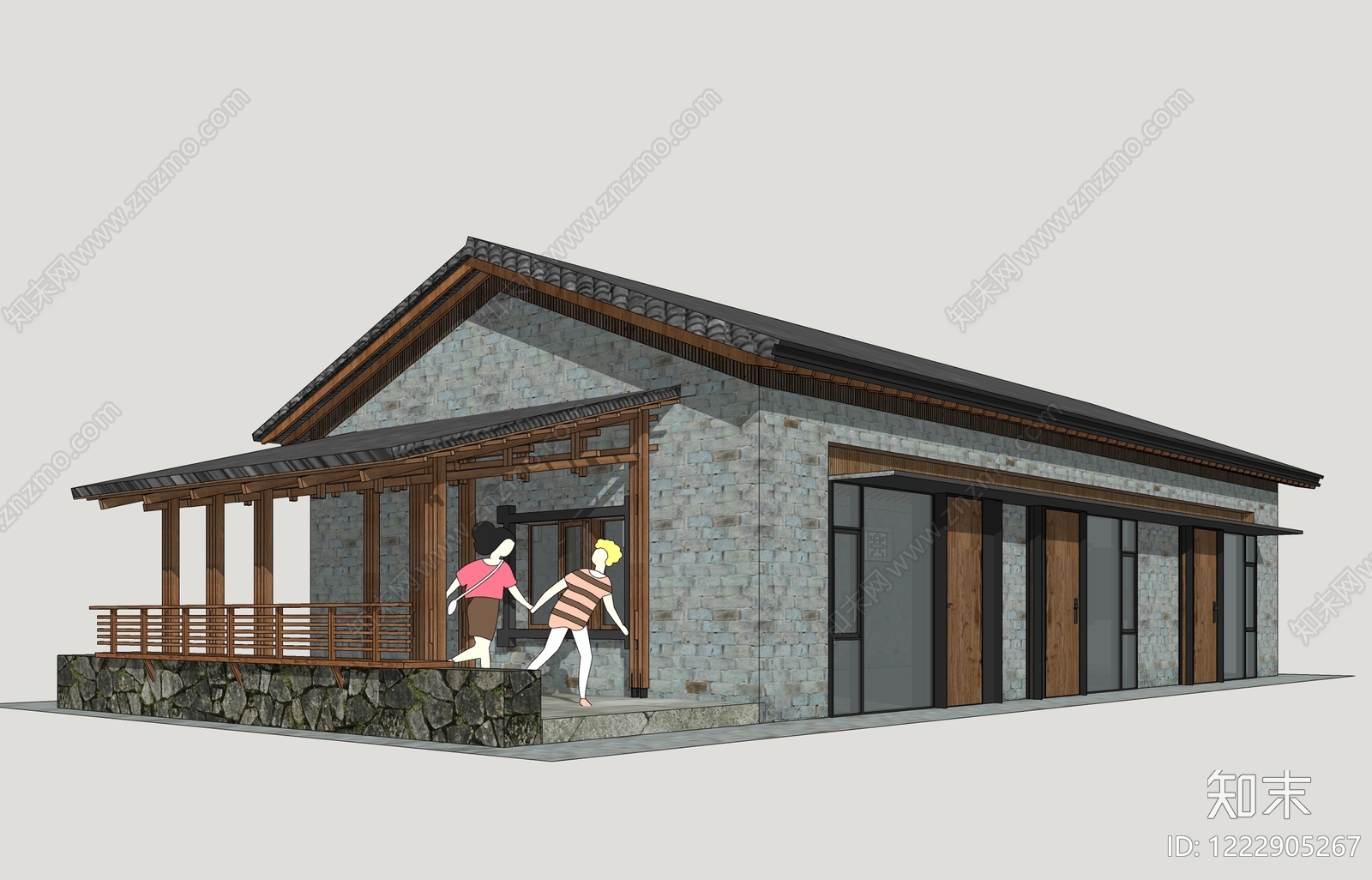 新中式民宿建筑SU模型下载【ID:1222905267】