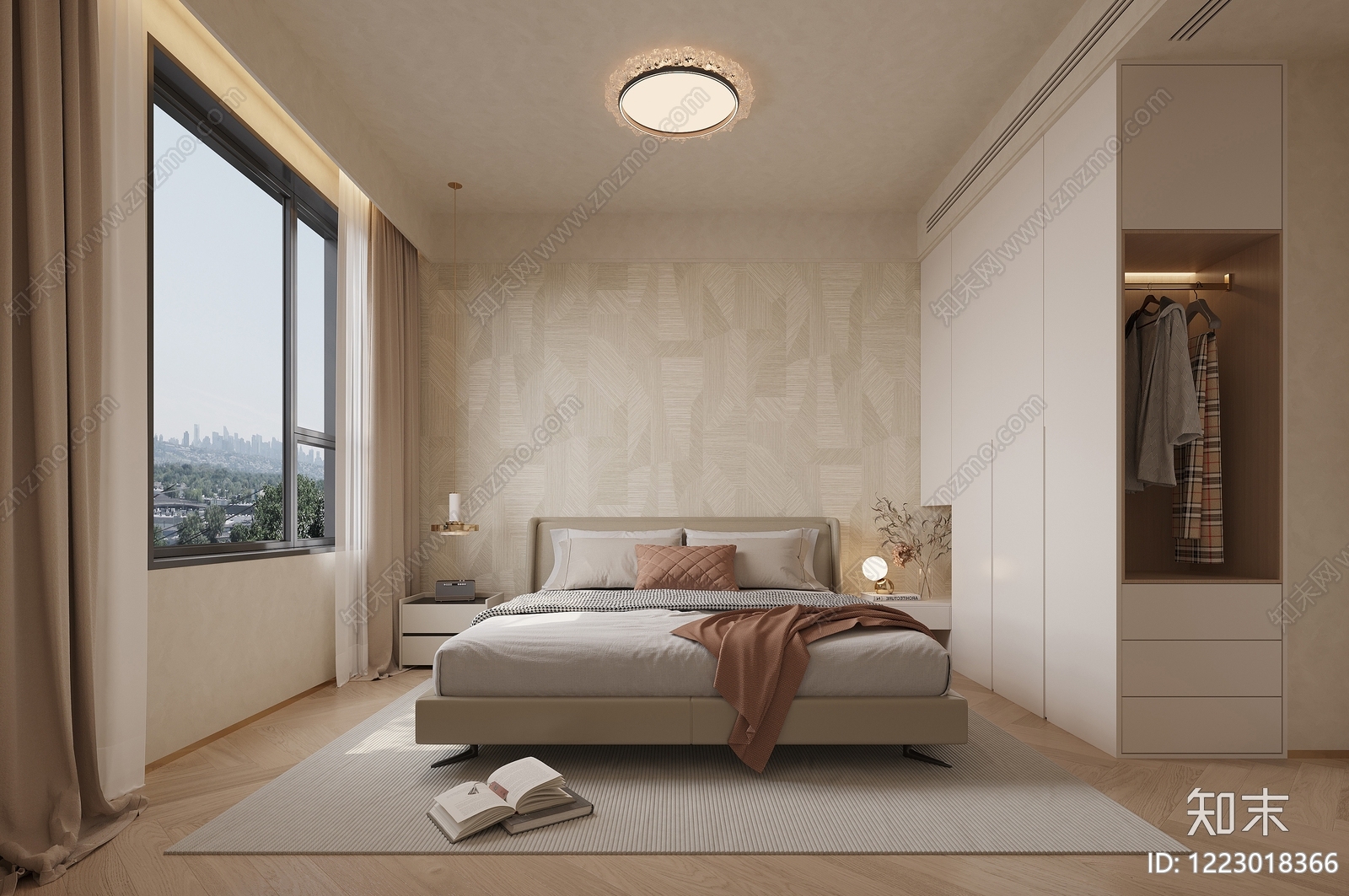 奶油风家居卧室3D模型下载【ID:1223018366】