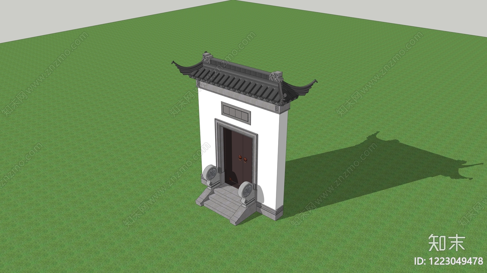 中式古建入口大门SU模型下载【ID:1223049478】