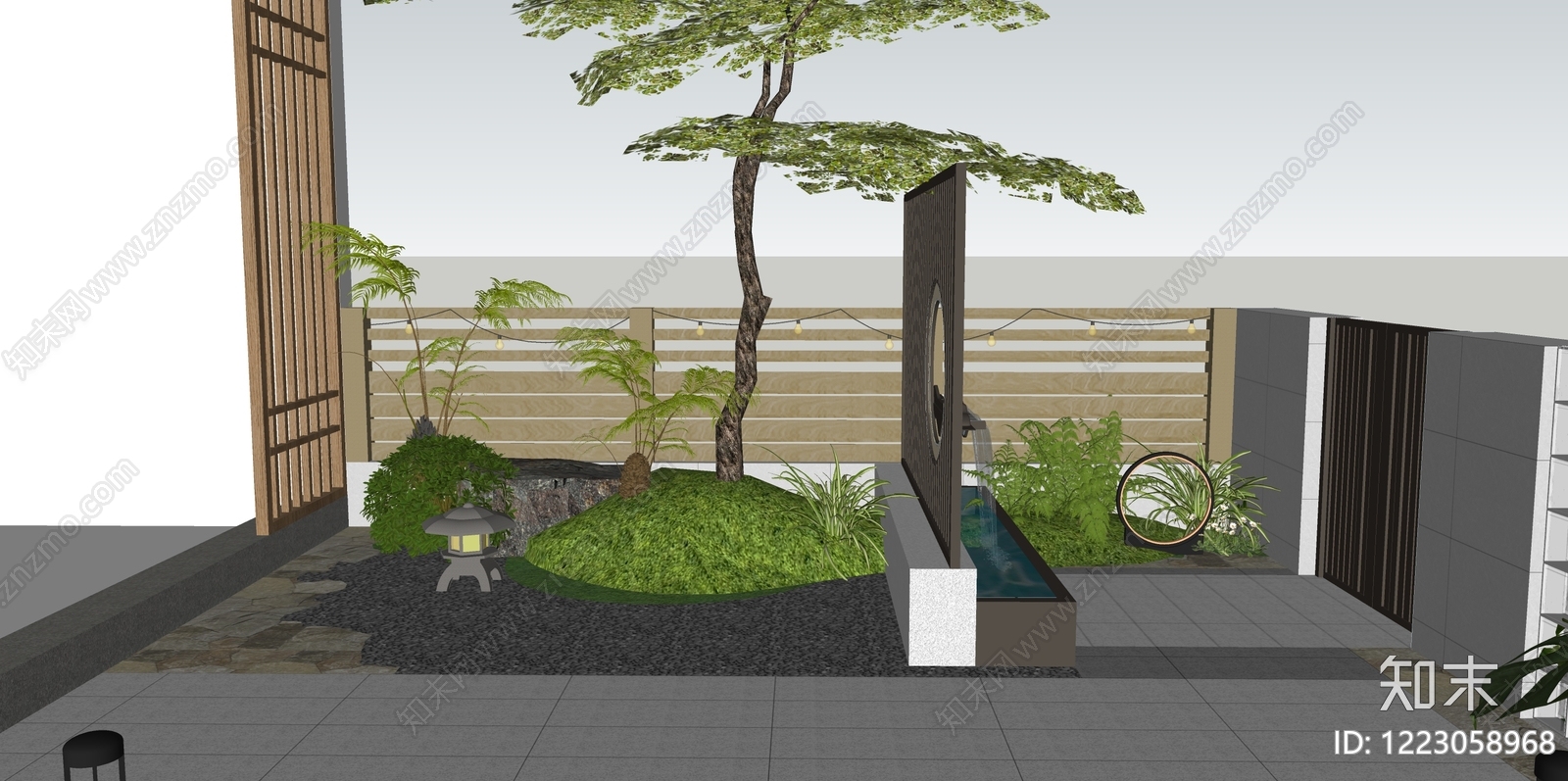 新中式景观别墅庭院SU模型下载【ID:1223058968】