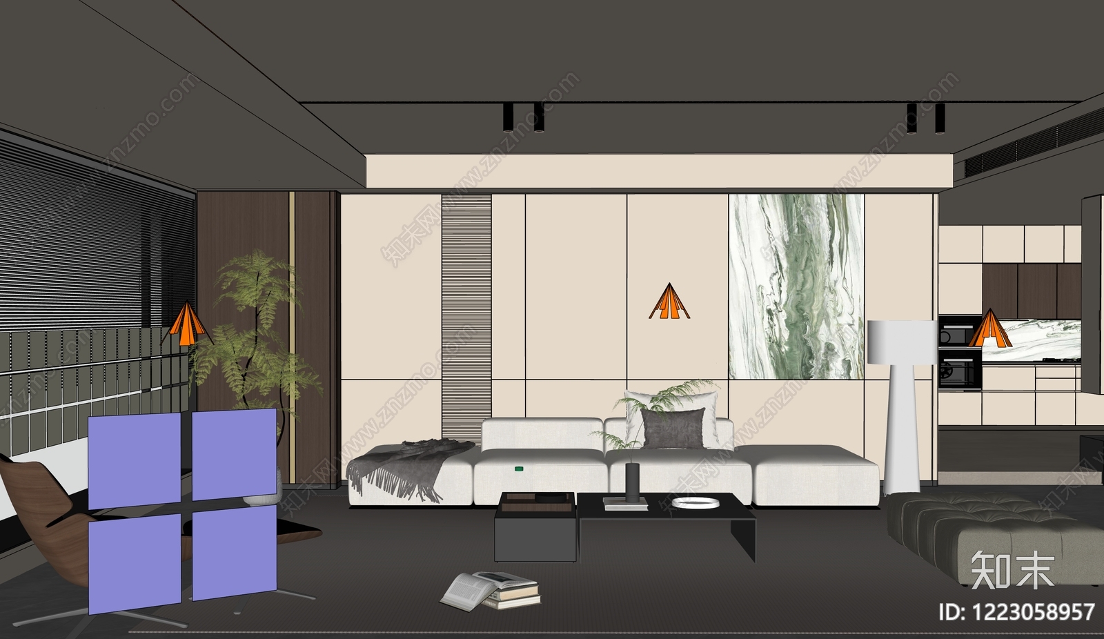 意式极简观景客厅SU模型下载【ID:1223058957】
