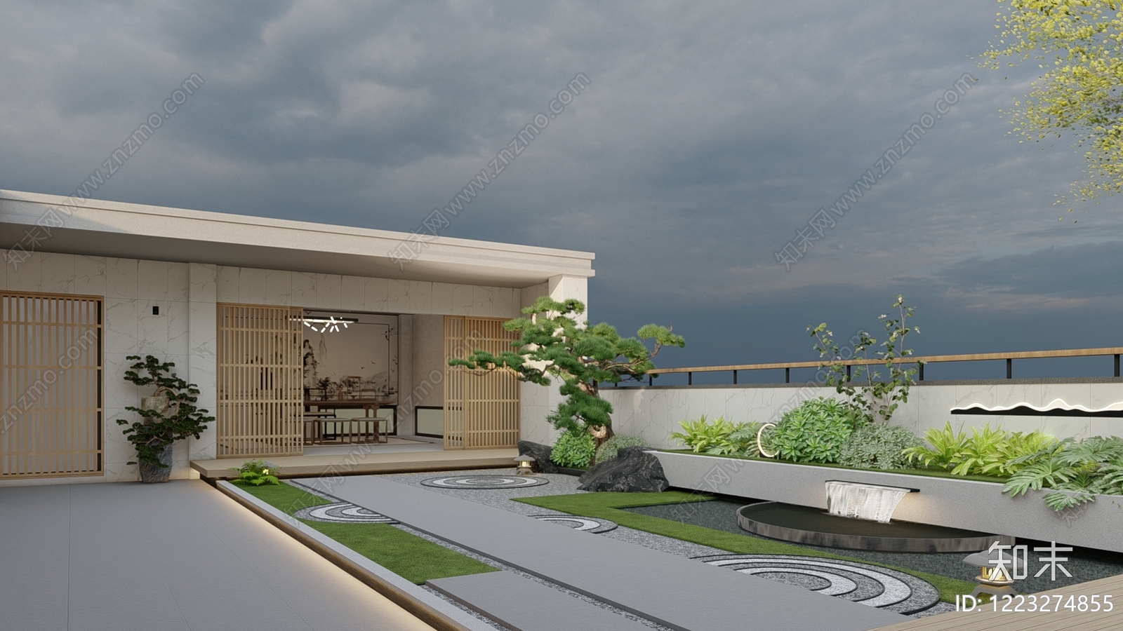 新中式景观屋顶花园SU模型草图