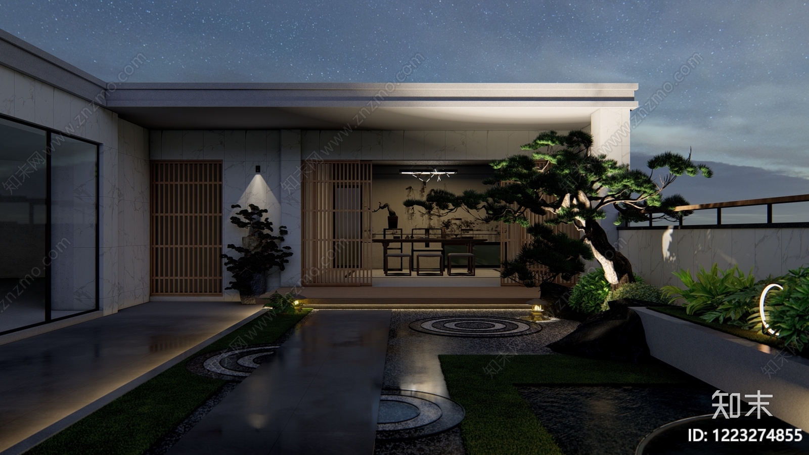 新中式景观屋顶花园SU模型下载【ID:1223274855】
